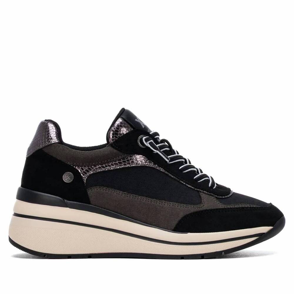 NEW XTI women's casual suede wedge sneakers in black